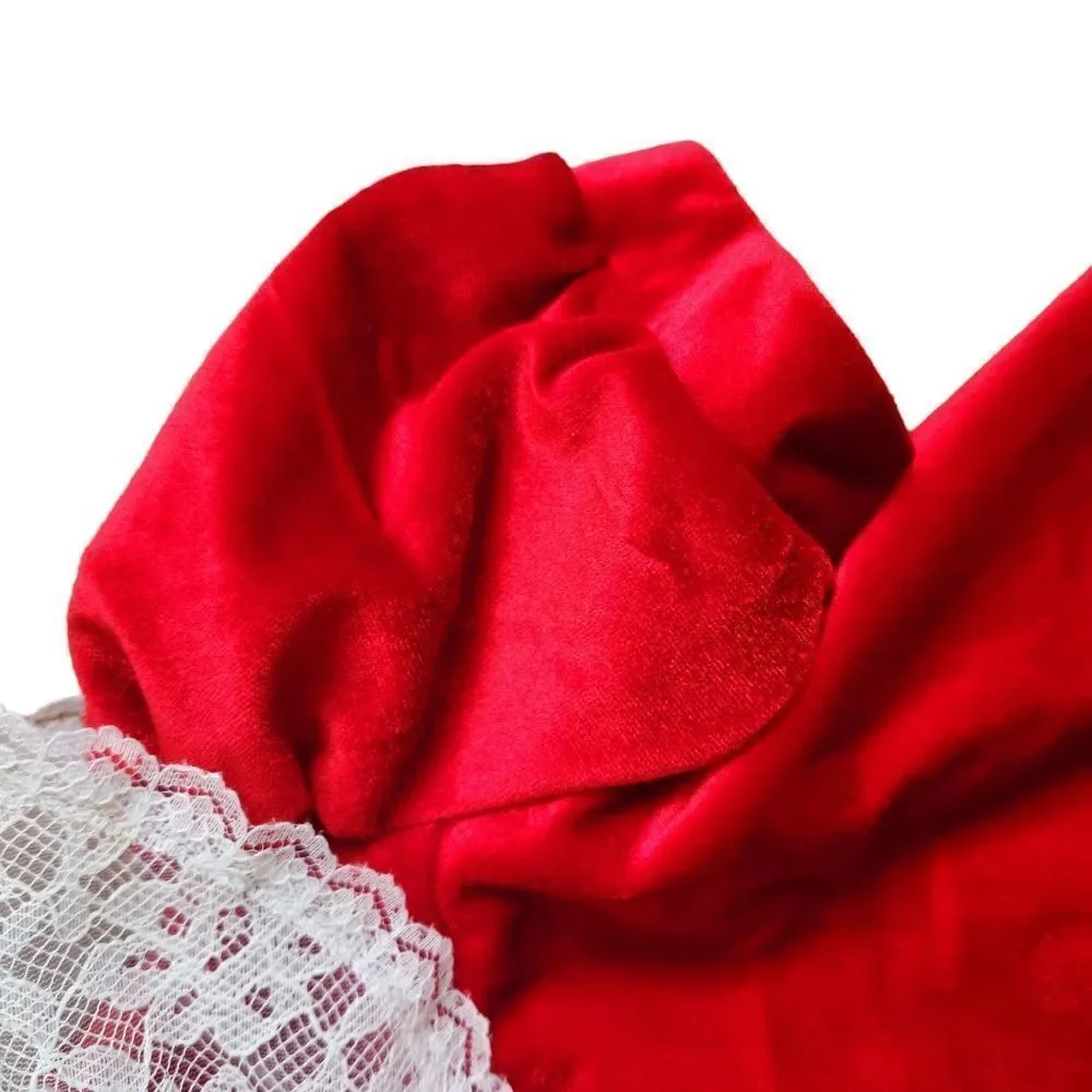 Vintage The Little Trotter Dress 6X Red Velour Lace Collar